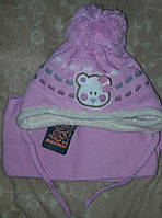 Комплект шапка + шарф в'язаний для дівчинки зима на флісовій підкладці MAGROF Польща 44р різного кольору