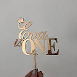 Топер фігурка на торт для дитини дзеркальний двосторонній Manific Decor "Ім'я is ONE" на замовлення, фото 5