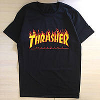 Футболка Thrasher чоловіча Всі розміри Чорна Трешер Футболка з вогняним принтом Трешер вільна котон 100%