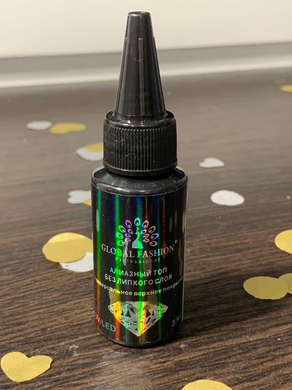 Топ гель для лаку алмазний (без липкої кулі) Global Fashion, 30 мл