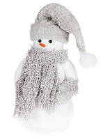 Красивая новогодняя фигура игрушка "Снеговик с серым шарфом", декор под елку, размер 45 см