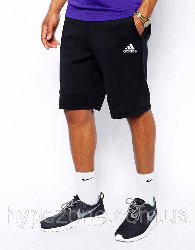 Шорти Бриджі Adidas спортивні з кишенями чорні біле лого. Вільні чоловічі Бриджі Бермуди емблема Адідас