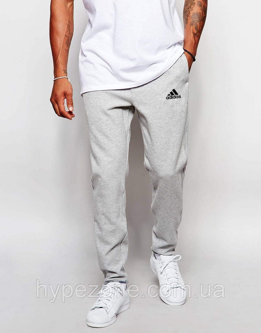 Чоловічі штани ADIDAS спортивні, Брюки Адідас трикотажні на манжетах сірі з кишенями літні \ зимові