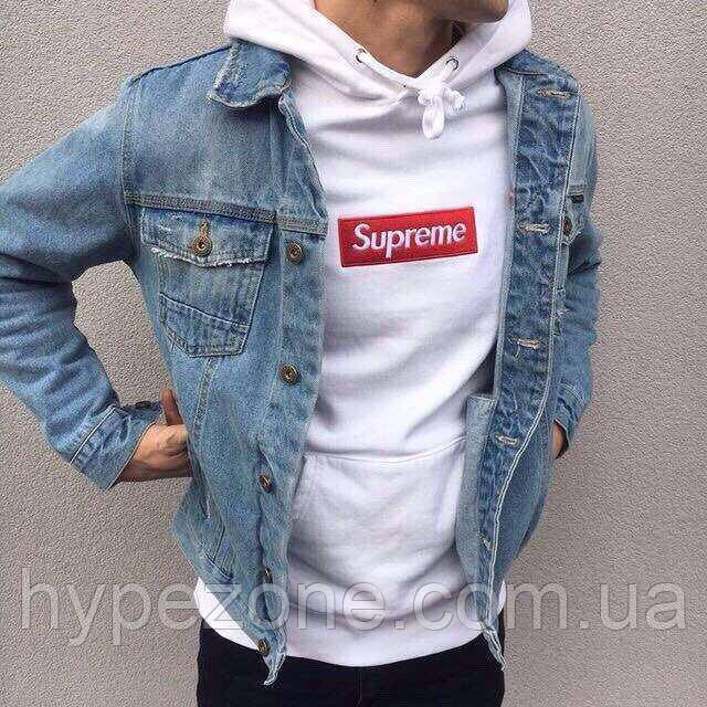 Supreme Худі чоловічий Кегнгуру з принтом Супрім Білий Світшот сьюприм з капюшоном Кофта Супреме трикотажна, фото 1