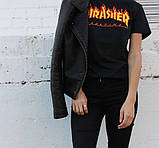 Футболка Thrasher Magazine жіноча Трешер Футболка Чорна помаранчеве лого з вогнем в стилі Трешер, підліткова, фото 3
