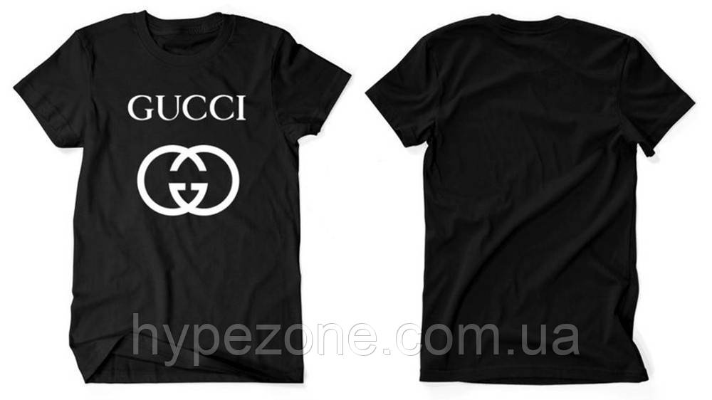 Чоловіча Футболка Gucci чорна трикотажна унісекс, Футболка з принтом Гуччі. Бавовна 100%. Підбір розміру