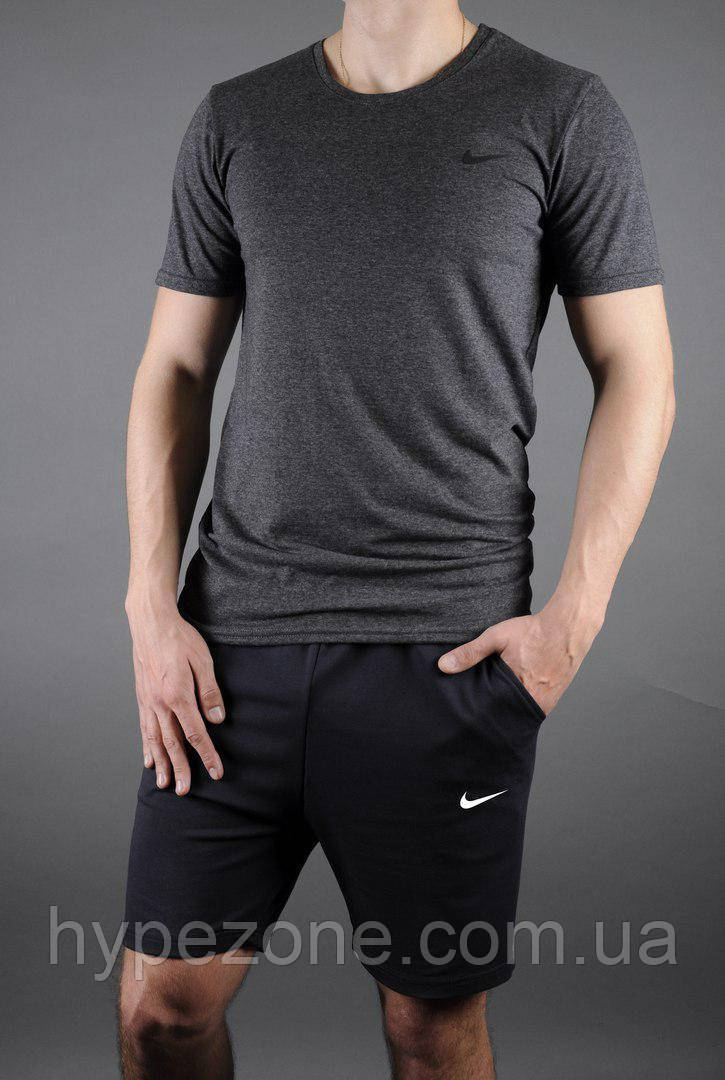 Чоловічий комплект футболка + шорти Nike чорного і сірого кольору