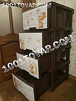 КОМОД пластиковый Алеана, с рисунком Мишутки, 4 ящика, коричневый