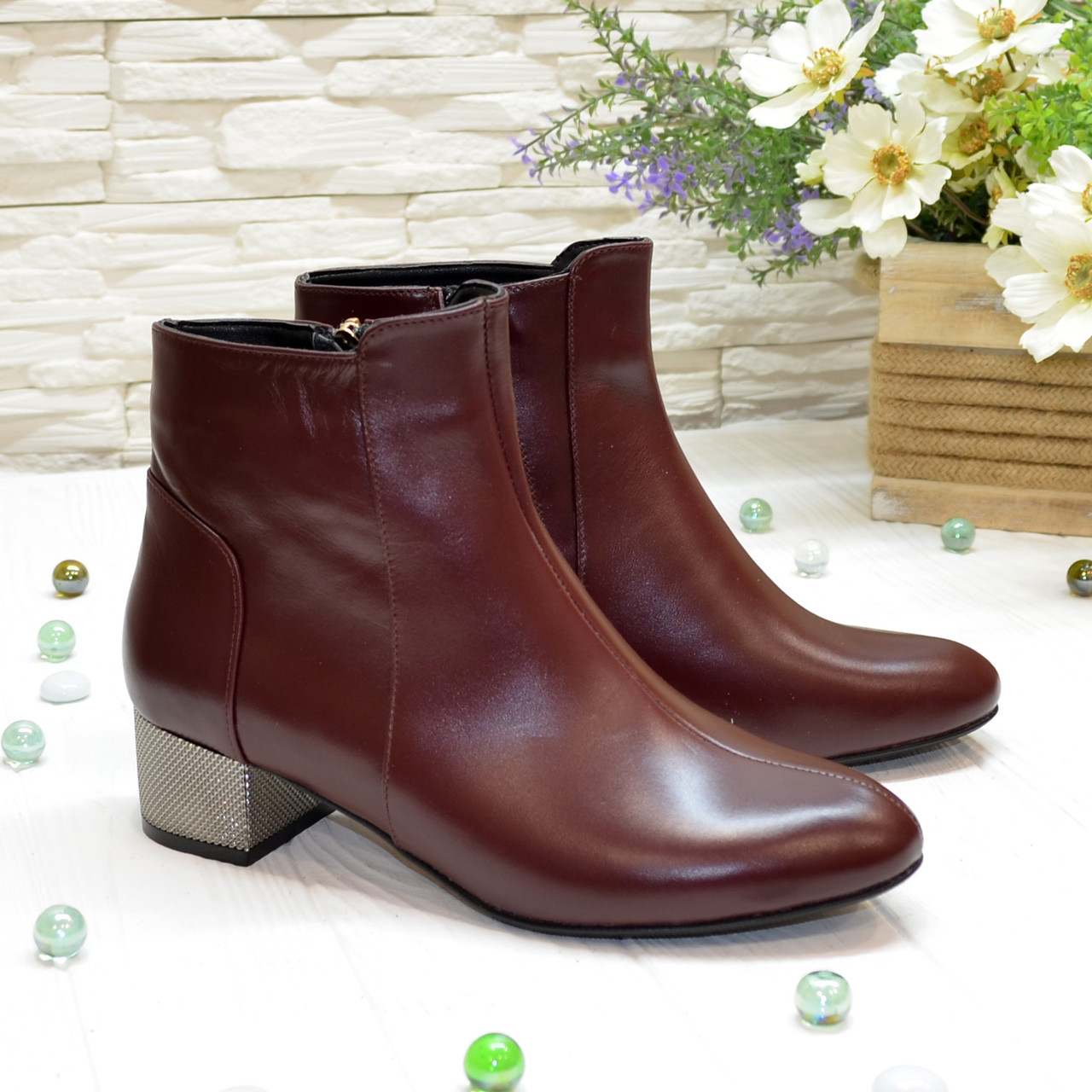 Черевики жіночі на маленькому підборах, колір бордовий, фото 1