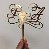 Топер фігурка на весільний торт дзеркальний двосторонній Manific Decor "Ініціали з серцем та датою", фото 6