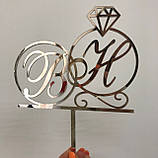 Топер фігурка на торт дзеркальний двосторонній Manific Decor "Ініціали в обручках NEW", фото 7