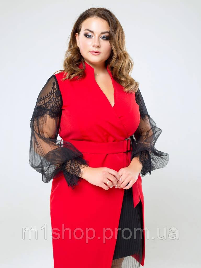 Женское красное платье с рукавами из сетки больших размеров (Фьюжи lzn ) - фото 2 - id-p1079994493