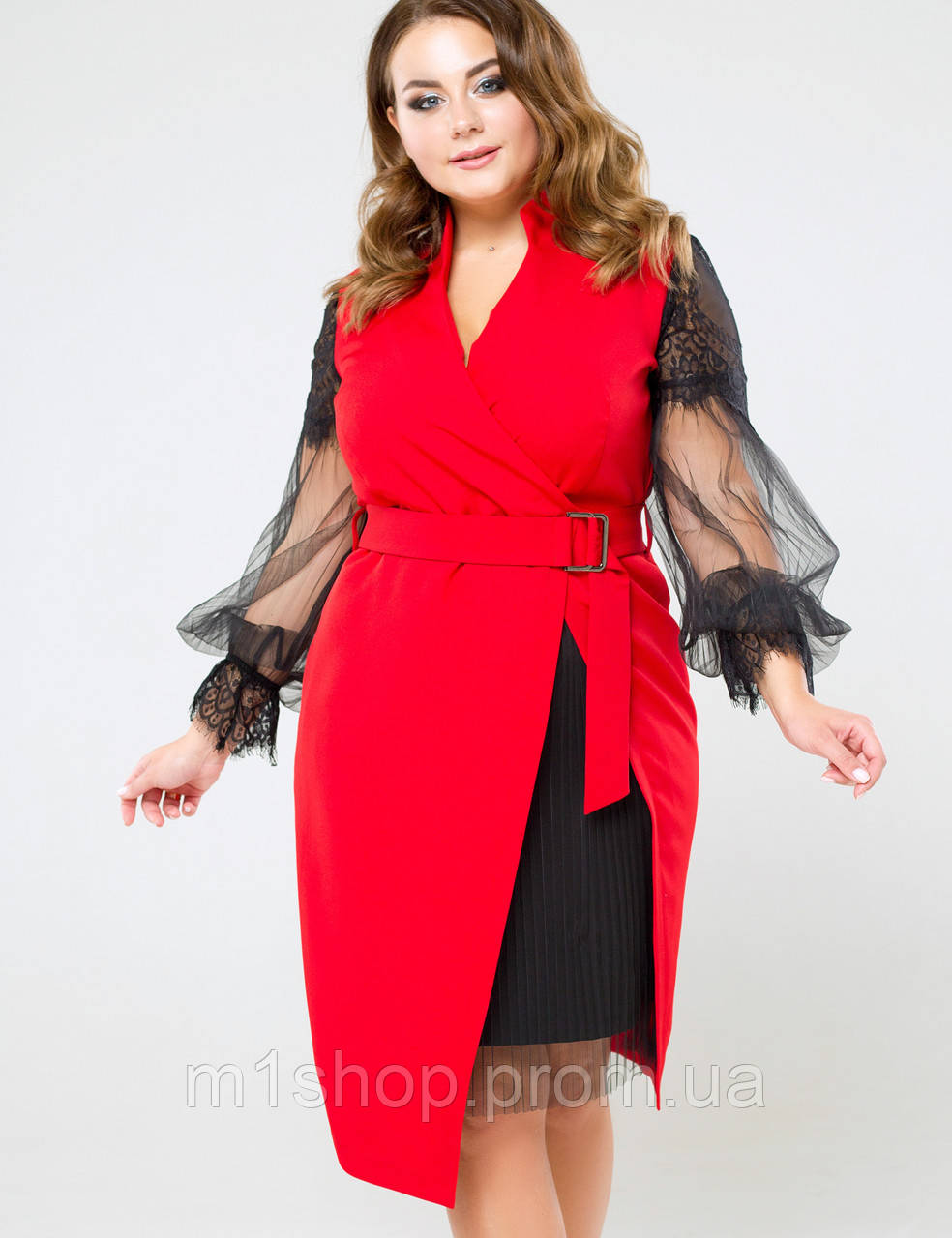 Женское красное платье с рукавами из сетки больших размеров (Фьюжи lzn ) - фото 1 - id-p1079994493
