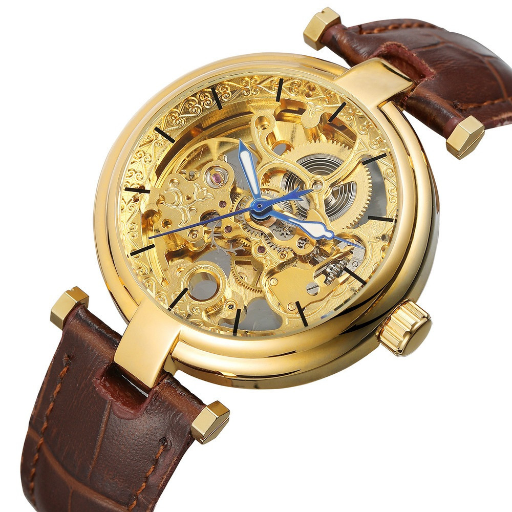 Механічний годинник Forsining Skeleton (brown-gold)