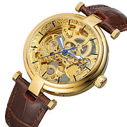 Механічний годинник Forsining Skeleton (brown-gold)