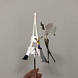 Топер фігурка на торт дзеркальний двосторонній Manific Decor "Дівчина та Ейфелева вежа", фото 2