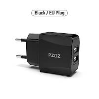 Оригинальное Зарядное устройство адаптер PZOZ 5V/2.1A на 2 USB порта Чёрный