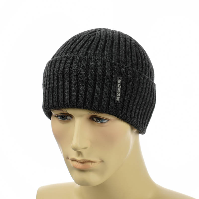 Чоловіча шапка з закотом 1*1 темно-сірий