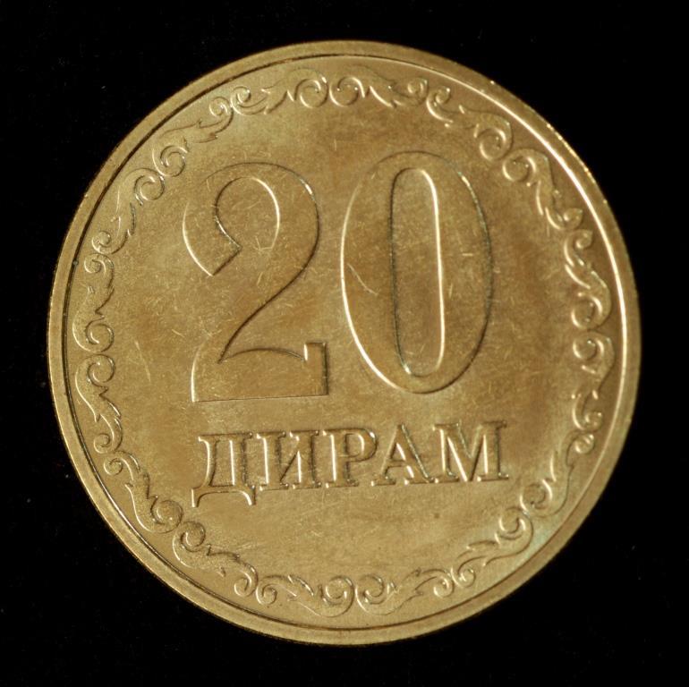 Монета Таджикистана 20 дирам 2019 г., фото 1