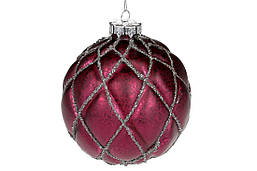 Ялинкова куля 10см з декором з гліттера, колір - аметист, набір куль - 6 штук