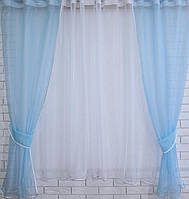 Кухонные шторы и тюль, цвет белый с голубым