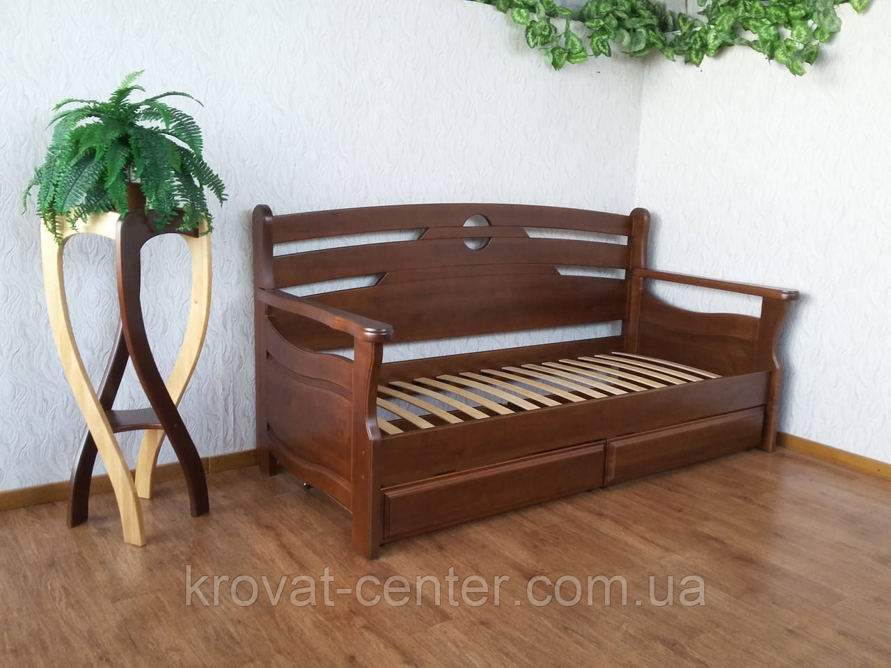 Детский односпальный диван кровать с бортиком из массива натурального дерева "Американка" от производителя - фото 3 - id-p1080079962
