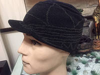 Мужская кепка-немка вязанная, стрейчевая, с аппликацией, фабричная Китай,цвет темно-серый