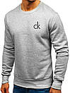 Чоловічий світшот Calvin Klein (Кельвін Кляйн) світло сірий (мале лого) толстовка лонгслив (чоловічий світшот), фото 2