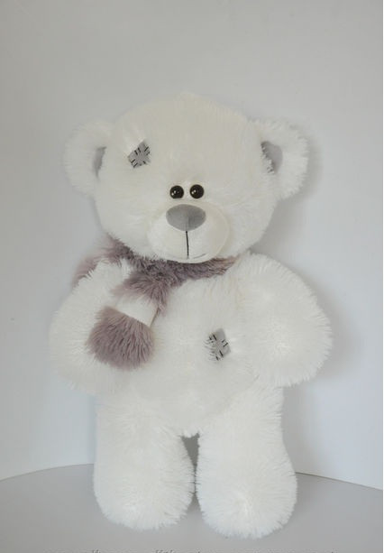 Ведмедик Тедді білий з сірим шарфом, 50 см