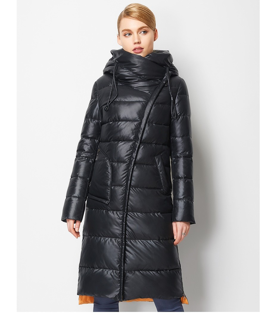 Пуховик жіночий теплий довгий зимовий. Куртка пальто з капюшоном, розмір M (чорний)