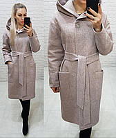 Утеплене кашемірове пальто з капюшоном на утеплювачі, арт 176, колір рожевий меланж (4)