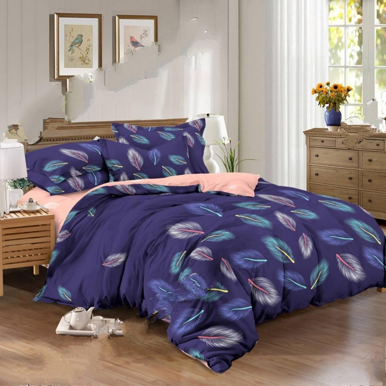 Постільна білизна бязь розмір двоспальний «Пір'ячко на синьому», фото 1