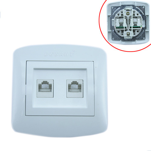 Розетка комп'ютерна подвійна 2x RJ45 інтернет вбудована, Desant D-317