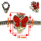 Намистина Шарм13 мм Отвір 5 мм Метелик Червона з Перлиною, Емаль, Метал, Фурнітура для Браслета, фото 2