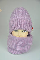 Зимняя вязаная шапка для женщинсостав-60%-акрил 10%-полиэстер 15%-PBT 15%-мохер флисовая подкладка