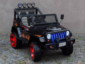 Дитячий електромобіль Джип M 3237 EBLR-2-3, Jeep Wrangler, 4 мотори, Шкіра, EVA гума, чорно-червоний