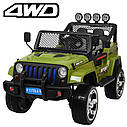 Дитячий електромобіль Джип M 3237 EBLR-10, Jeep Wrangler, 4 мотори, Шкіра, EVA гума, Амортизатори, хакі, фото 6