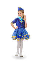 Дитячий карнавальний костюм для дівчинки «Стюардеса» 110-120 см, 120-130 см, 130-140 см, синій