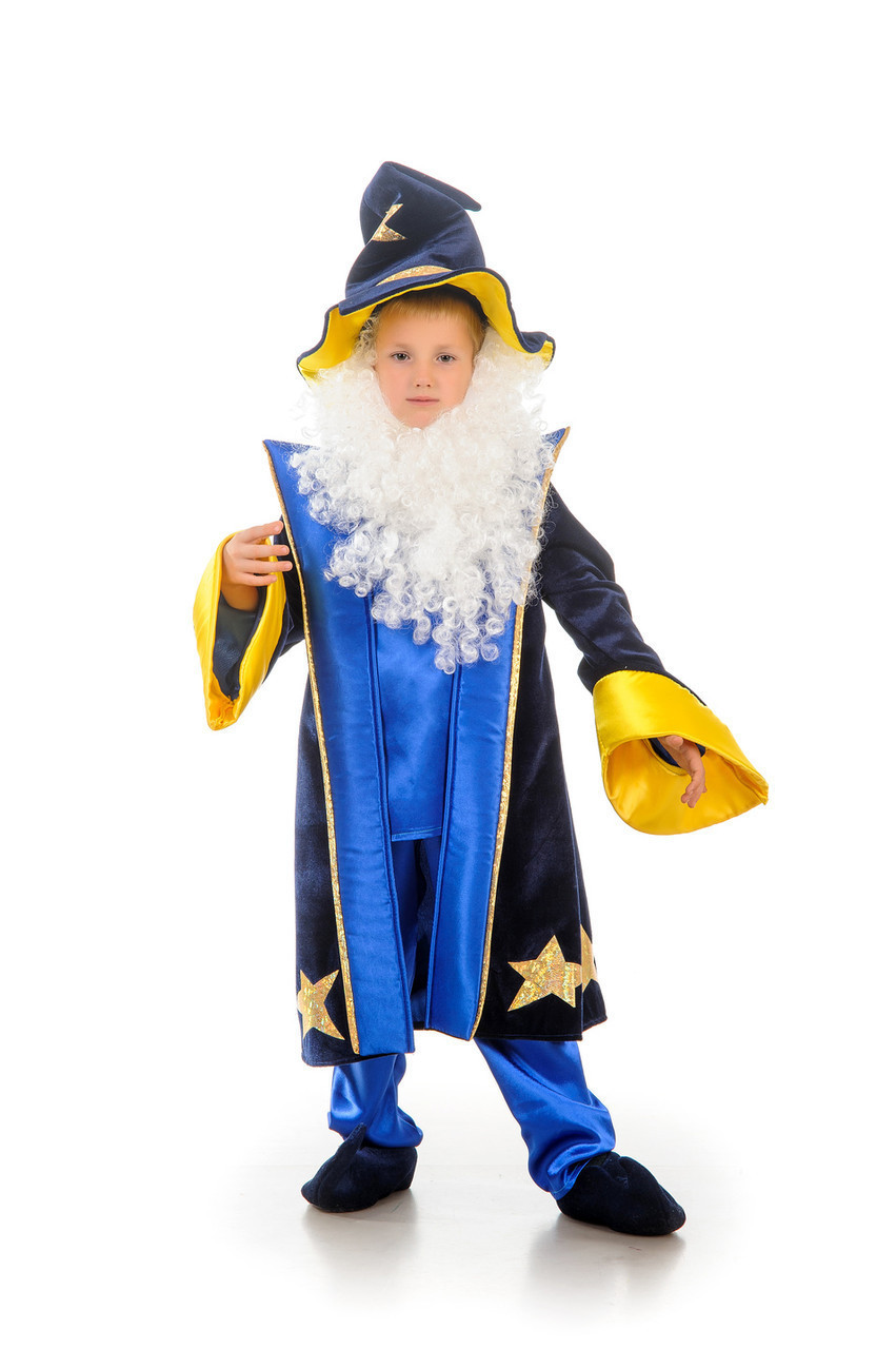 Дитячий карнавальний костюм для хлопчика «Чарівник» 130-140 см, темно-синій