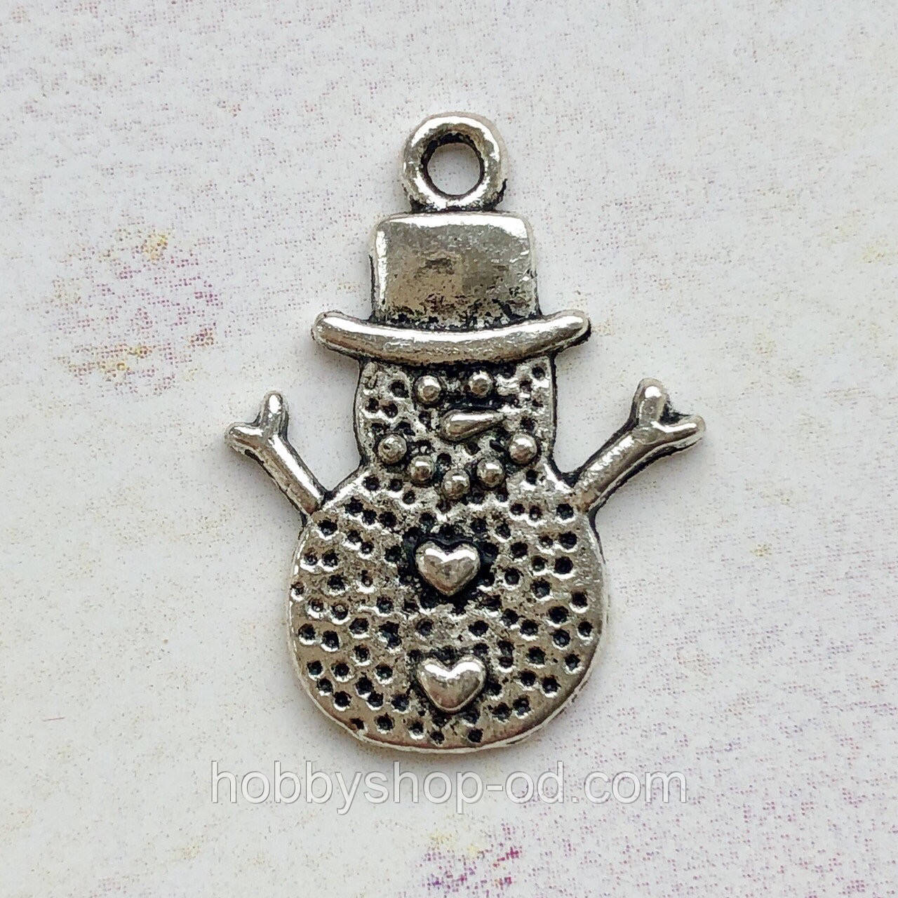 Метал. підвіска "Сніговик" срібло (2х1,5 см) 12 шт. в уп., фото 1