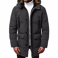 Куртка чоловіча зимова тепла з поліестеру з капюшоном в сірому кольорі