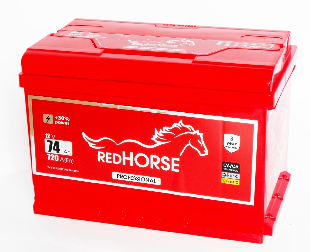Акумулятор автомобільний RED HORSE 74 Ah (R+) (720А)