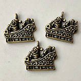 Метал. підвіска "Дід Мороз у санках" бронза 
 (2,3х2 см) 5 шт. в уп., фото 2