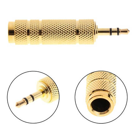 Адаптер перехідник аудіо Alitek Jack 3.5 мм M 3pin — 6.3 мм F Gold Stereo, фото 1