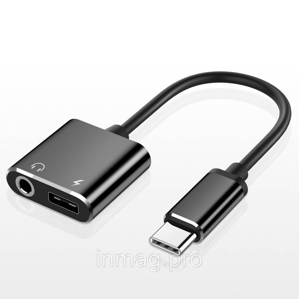 Перехідник для навушників Alitek USB Type-C — 3.5 мм + USB Type-C із зарядкою (2 в 1) Black