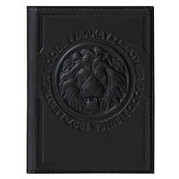 Обложка на паспорт из натуральной кожи с авторским тиснением льва "Royal" (Makey). Цвет черный