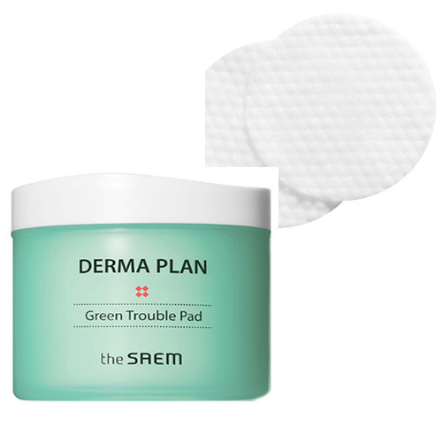 Очищаючі диски-пілінг для чутливої шкіри The Saem Derma Plan Green Trouble Pad 70 шт (8806164162774)
