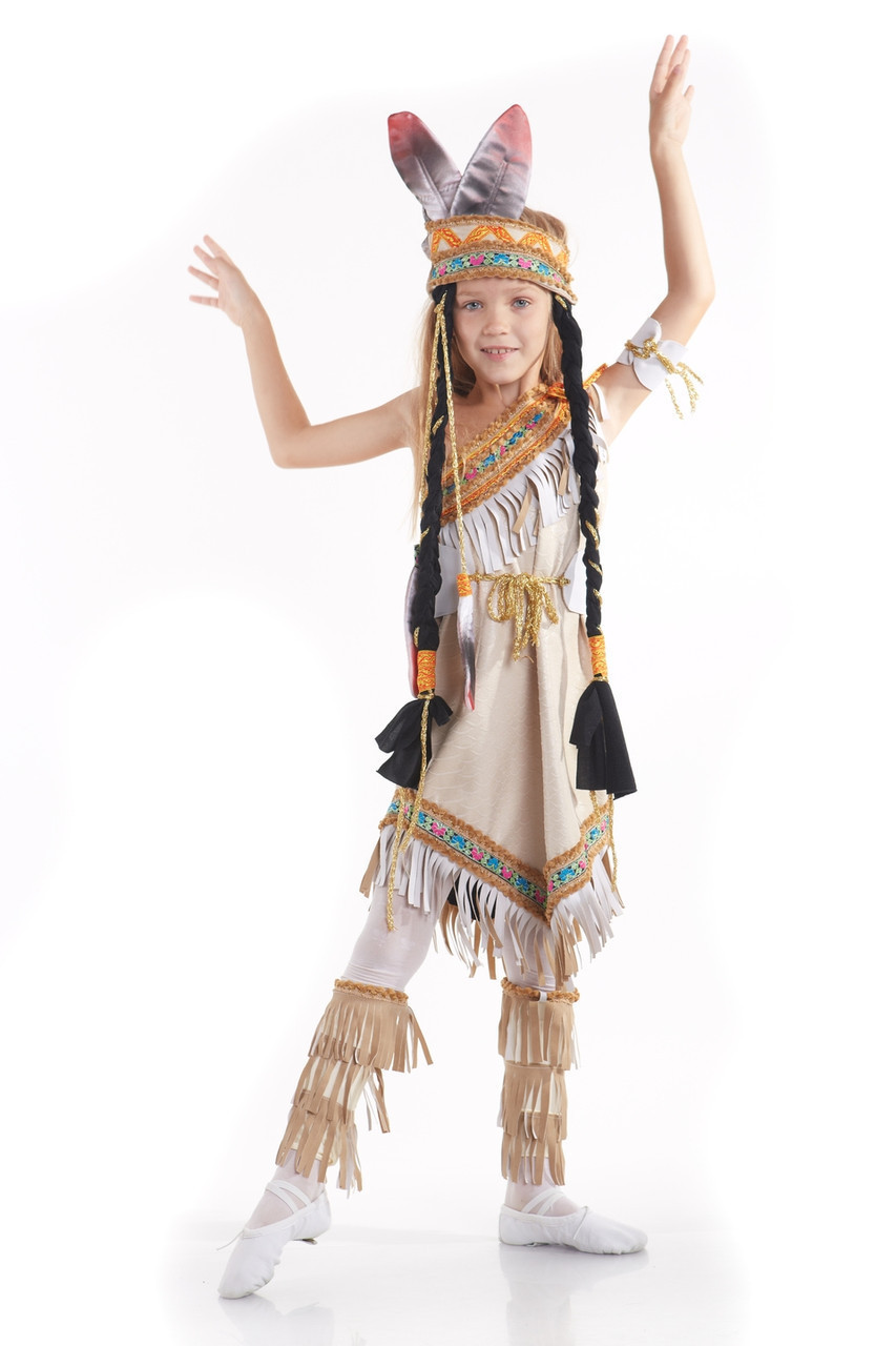 Дитячий карнавальний національний костюм для дівчинки «Індіанка» 120-130 см, бежевий