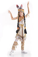Детский карнавальный национальный костюм для девочки «Индианка» 120-130 см, бежевый