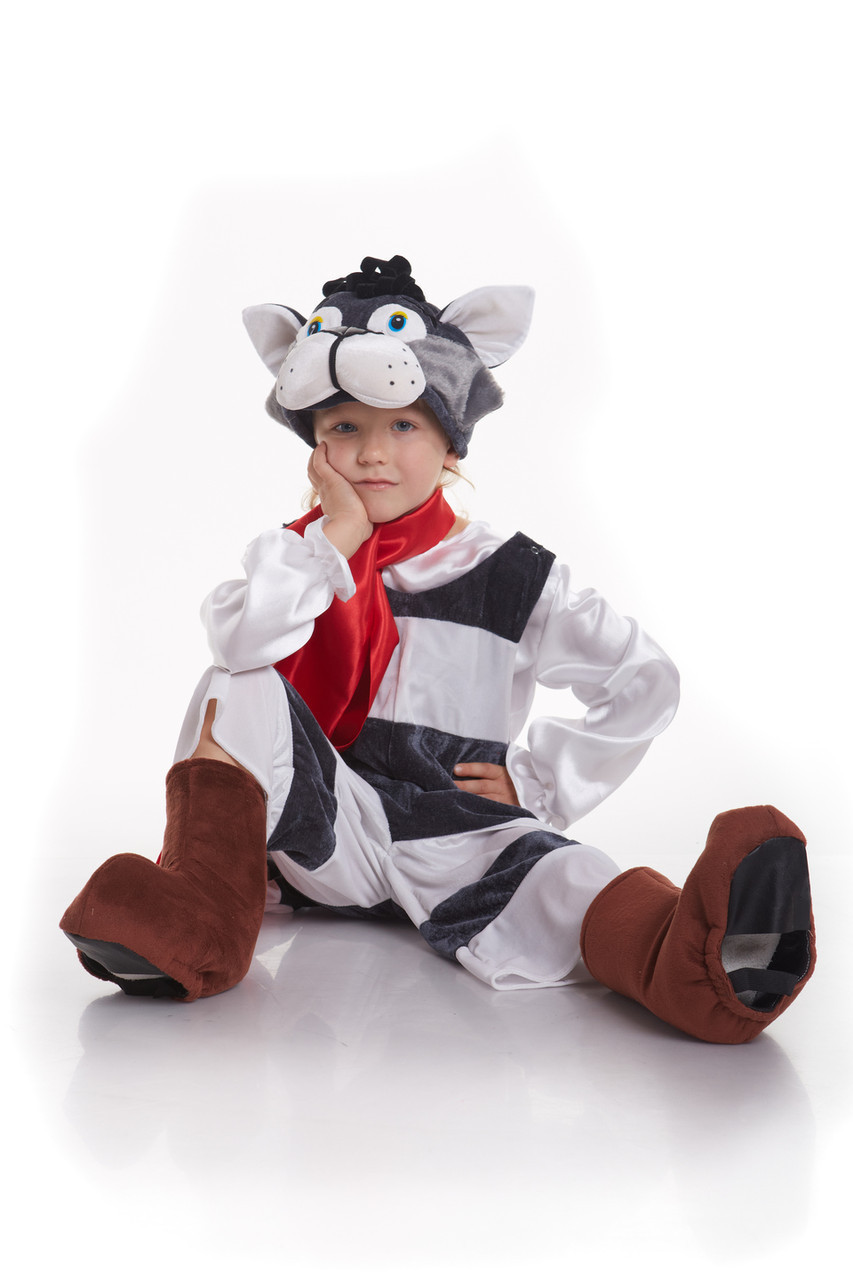 Дитячий карнавальний костюм для хлопчика Кіт «Матроскін» 110-125 см, чорно-білий